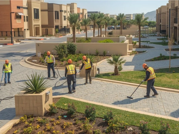 Maintenance team working in residential compound facility in Saudi Arabia