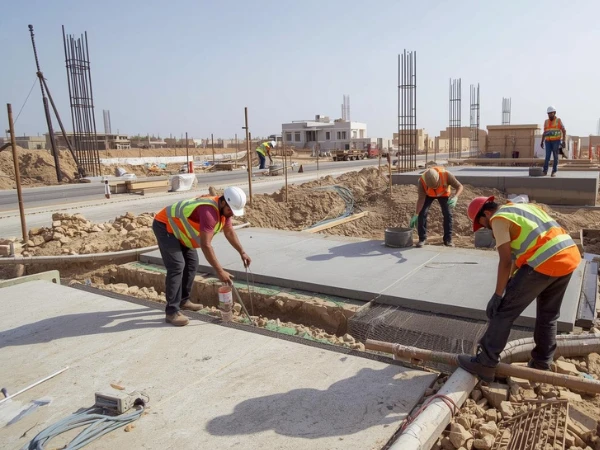 Construction workers performing general civil works at site in Saudi Arabia